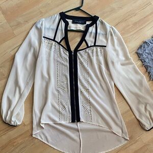 Elegant Cream and Black Beaded Blouse